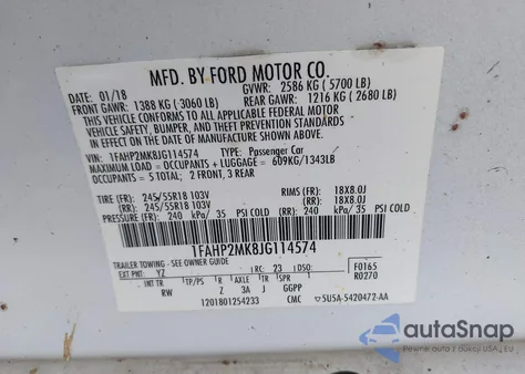 2018 Ford Police Interceptor из США, поврежденный, VIN 1FAHP2MK8JG114574